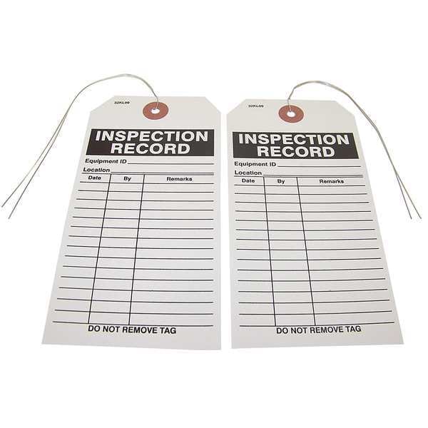 Badger Tag & Label Tag, Inspection Record, 2 7/8 in W x 5 3/4 in H, Paper, Black/White, Indoor Only, Pack of 25 - 116