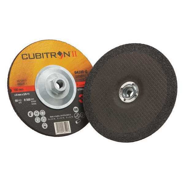 3M Cubitron Depressed Center Grinding Wheel, Type 27, 7 in Dia, 0.25 in Thick, 5/8"-11 Arbor Hole Size, Ceramic - 64319