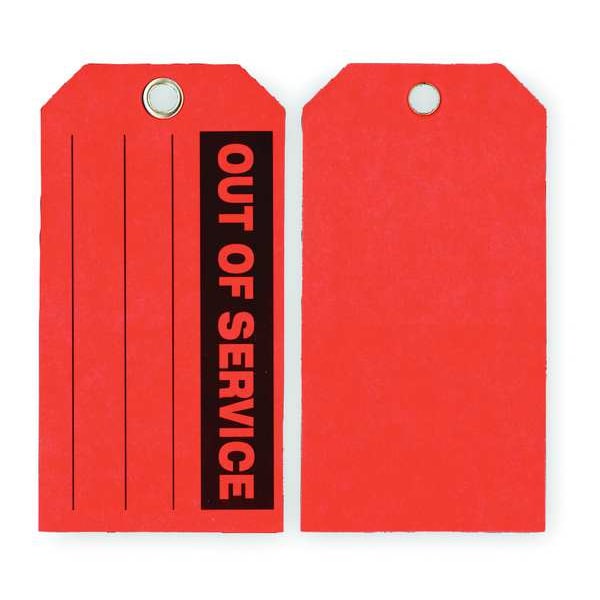 Zoro Select Tag, Out Of Service, Polyester, 3 in H x 5 3/4 in W, Red, Rectangle, 100 PK - 2RMV3