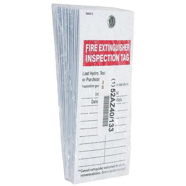 Badger Tag & Label Tag, Fire Extinguisher Inspection Tag, Vinyl, 5 3/4 in H x 3 5/32 in W, White, Rectangle, 25 PK - 133
