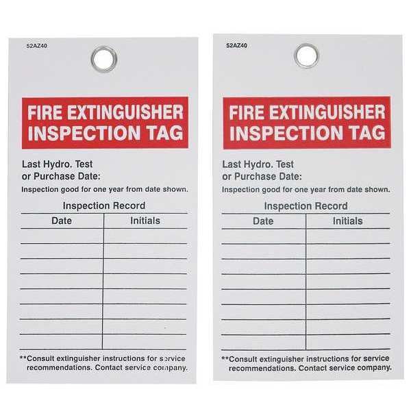 Badger Tag & Label Tag, Fire Extinguisher Inspection Tag, Vinyl, 5 3/4 in H x 3 5/32 in W, White, Rectangle, 25 PK - 133