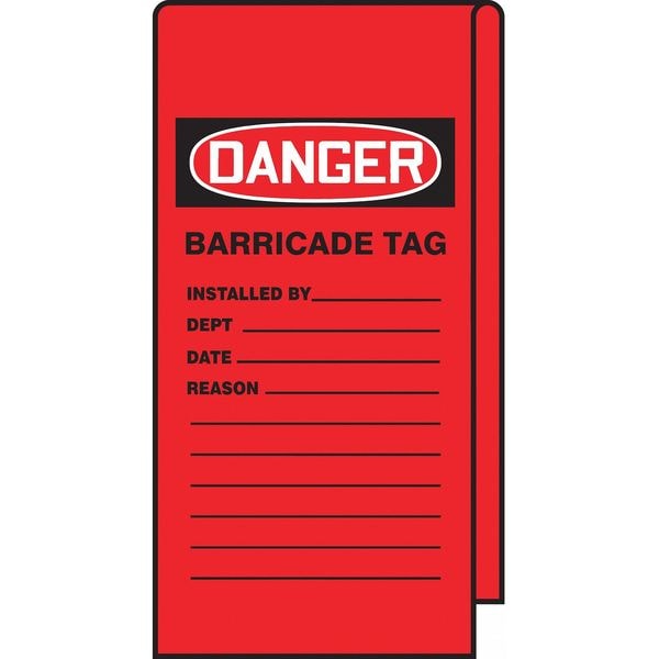 Accuform Wrap 'n Stick Tags, Danger Barricade, 12x3-1/8in, Vinyl, 25/PK - TAT116