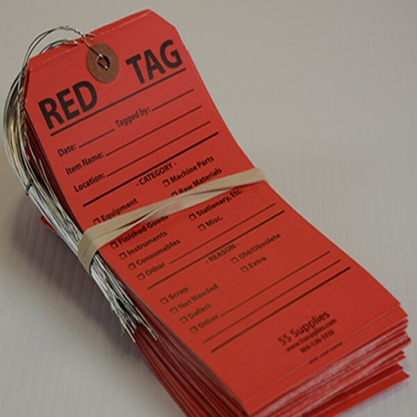 5S Supplies Red Tag, 3 1/4 in W, Red/Black, Rectangle, 100 PK - 5SRDTG-100