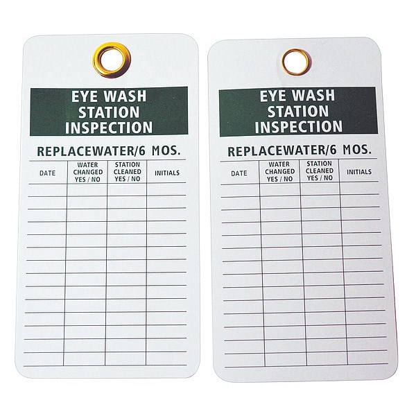 Zoro Select Tag, HeaderEye Wash Station Inspection, Cardstock, 5 3/4 in H x 3 in W, White, Rectangle, 25 PK - 9JWR7