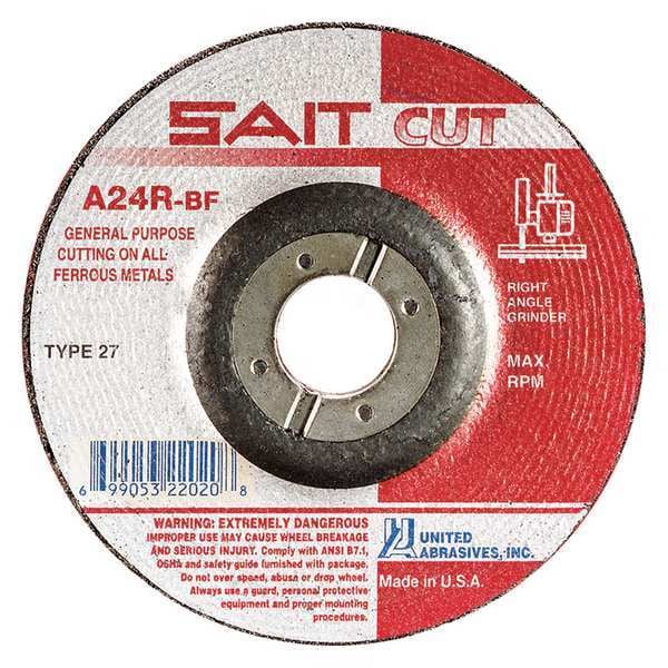 United Abrasives/Sait Depressed Center Cut-Off Wheel, Type 27, 4 1/2 in Dia, 0.0938 in Thick, 7/8 in Arbor Hole Size - 22020