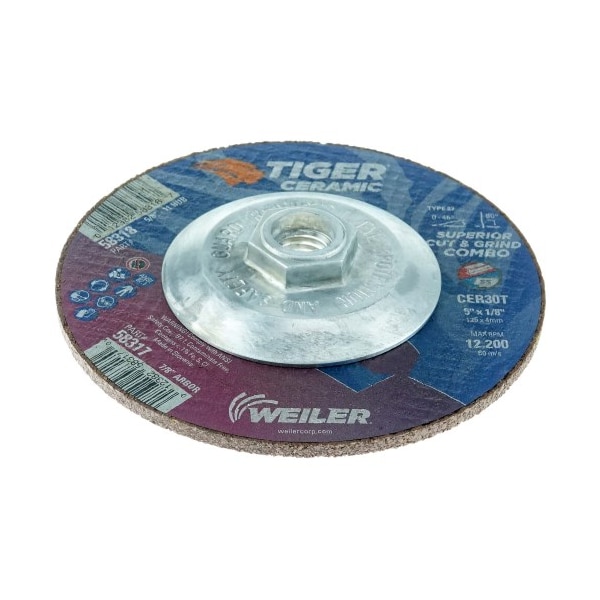 Weiler 5 in Dia, 1/8 in Thick, 5/8"-11 Arbor Hole Size, Ceramic - 58318