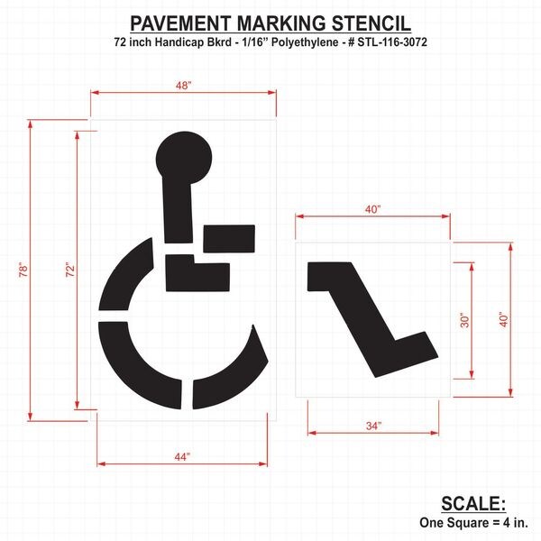 Rae Pavement Stencil, 72 in, Handicap, 1/16 - STL-116-3072