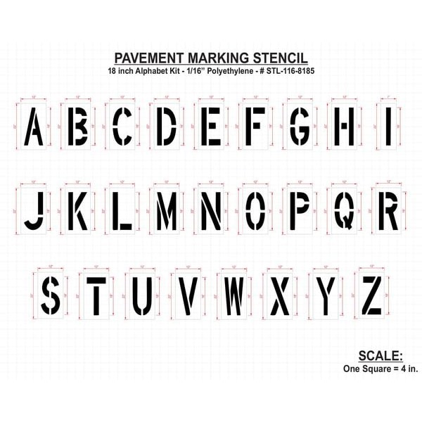 Rae Pavement Stencil, 18 in, Alphabet Kit, 1/8 - STL-108-8185
