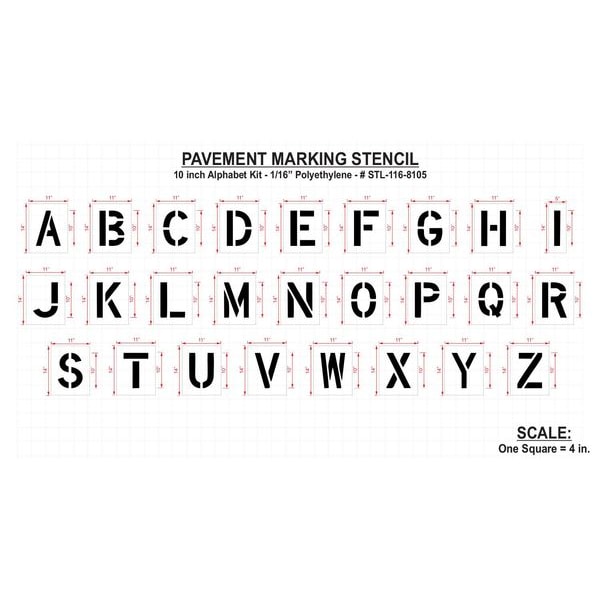 Rae Pavement Stencil, 10 in, Alphabet Kit, 1/16 - STL-116-8105