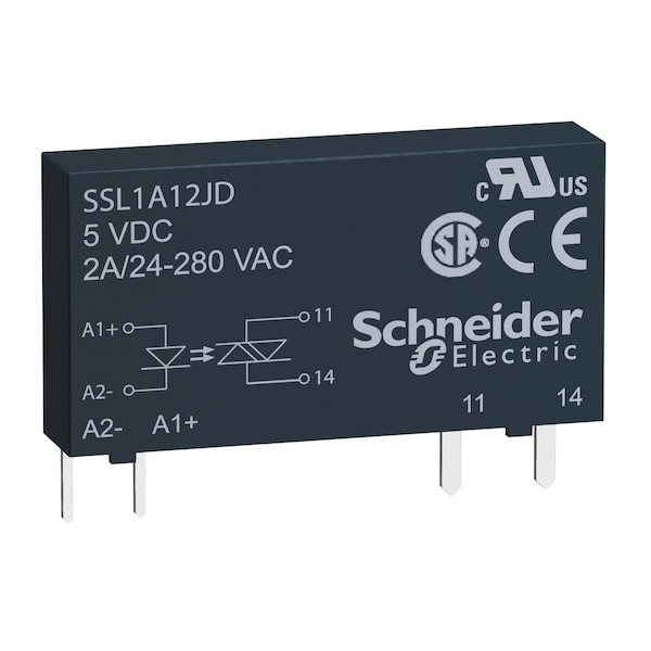 Relevador de conexión Schneider Electric, Relevadores de Estado Sólido Harmony, 2A, con conmutación de voltaje cero, entrada de 15 a 30V DC, salida de 24 a 280V AC - SSL1A12BD