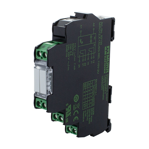 Murr Elektronik MIRO 12.4 110V-2U RELÉ DE SALIDA, ENTRADA: 110 VCA/VCC - SALIDA: 250 VCA/VCC / 6 A, 2 C/O - Terminales de tornillo de 12,4 mm - 52130