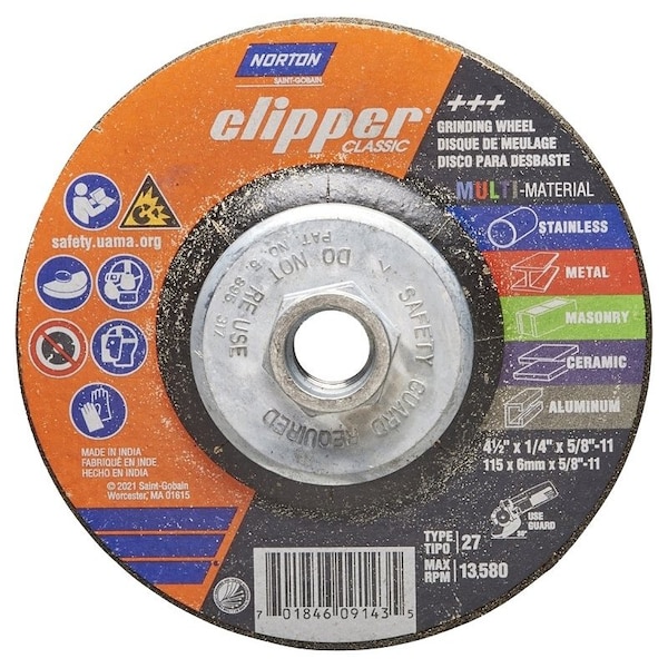 Norton Clipper Clipper Classic AC AOSC Series Grinding Wheel, 412 in Dia, 14 in Thick, 5811 Arbor - 70184609143