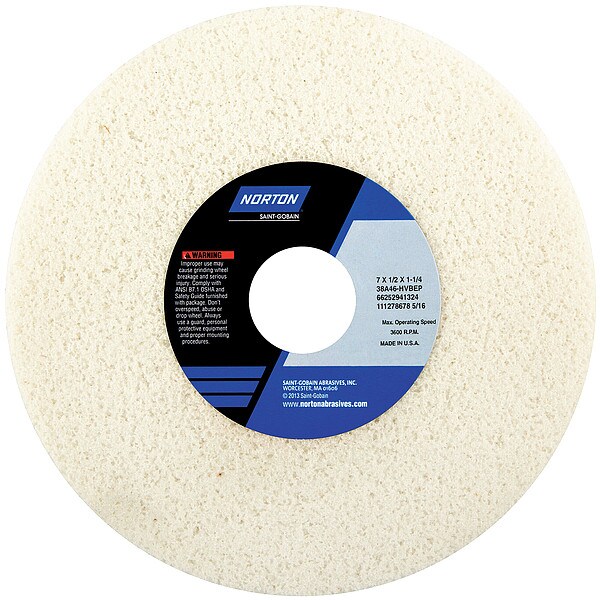 Norton Abrasives Grinding Wheel, T1, 7x1/2x1.25, AO, 46G, PK5 - 66252941324