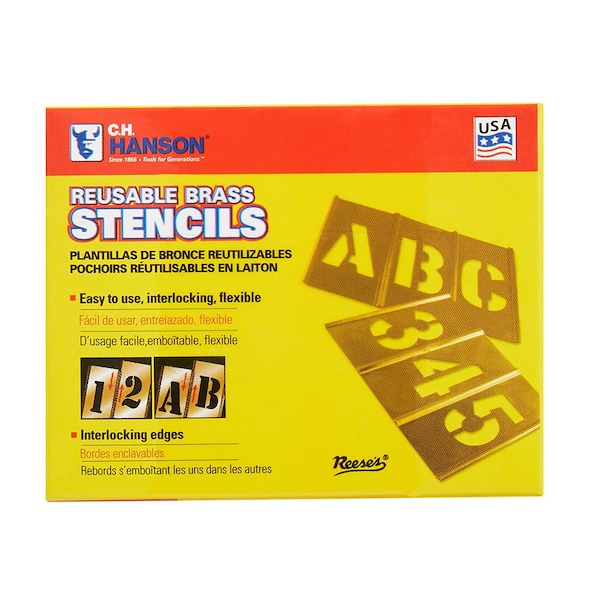 Reese Interlocking Stencils Stencil, Numbers, Brass, 1/2in.W x 1/2in.H - 10006