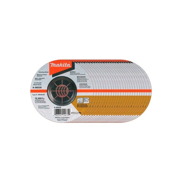 Makita Makita INOX Grinding Wheel, 36 Grit, Type 27, 4in Dia x 1/4inT x 5/8in Cntr Hole Dia, 25/Pk - A-96039-25