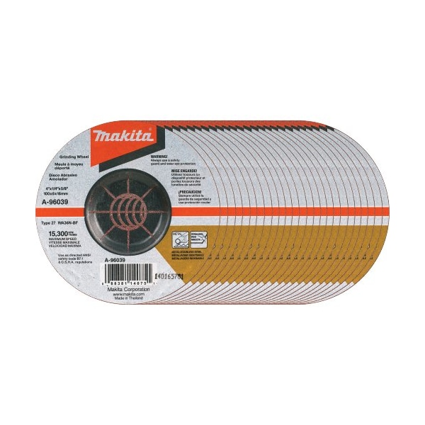 Makita Makita INOX Grinding Wheel, 36 Grit, Type 27, 4in Dia x 1/4inT x 5/8in Cntr Hole Dia, 25/Pk - A-96039-25