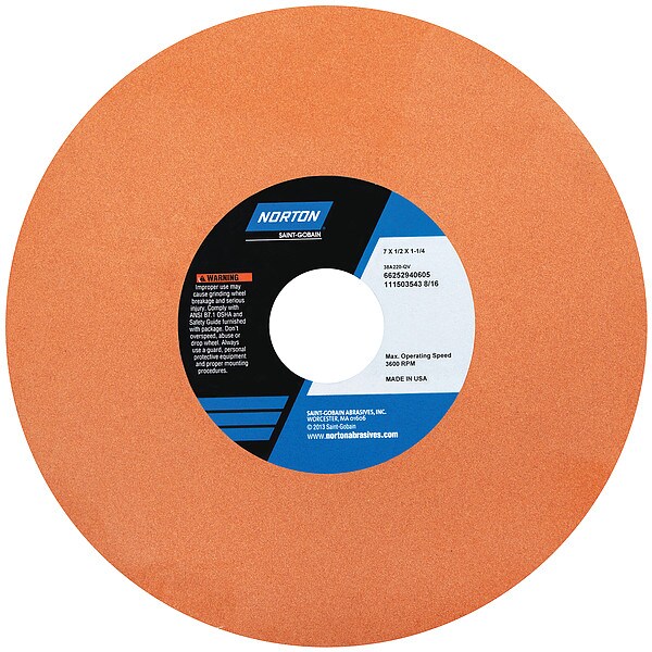 Norton Abrasives Grinding Whl, T1, 7x1/2x1-1/4, AO, 220G, PK5 - 66252940605
