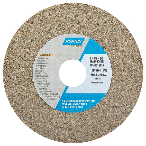 Norton Abrasives Grinding Wheel, T1, 4x1/4x3/4, AO, 60G, PK5 - 66243529736