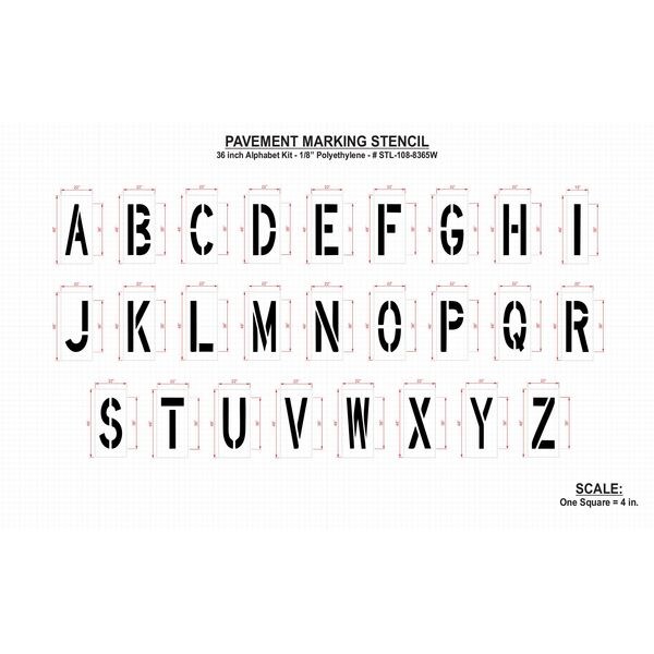 Rae Pavement Stencil, 36 in, Alpha Kit, 1/8, STL-108-8365W - STL-108-8365W