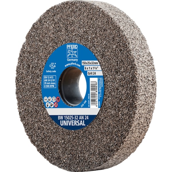Pferd PFERD Vitrified Bench Wheel, UNIVERSAL, 6" x 1 x 1-1/4, 24 Grit, Aluminum Oxide - 61743