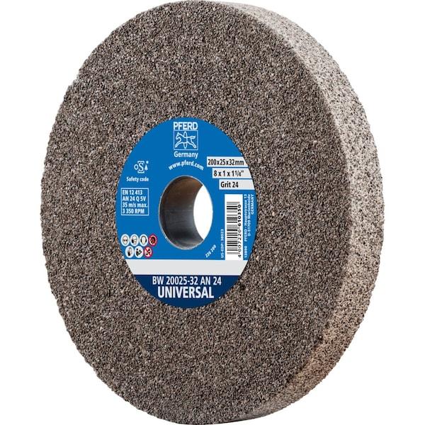 Pferd PFERD Vitrified Bench Wheel, UNIVERSAL, 8" x 1 x 2, 24 Grit, Aluminum Oxide - 61763