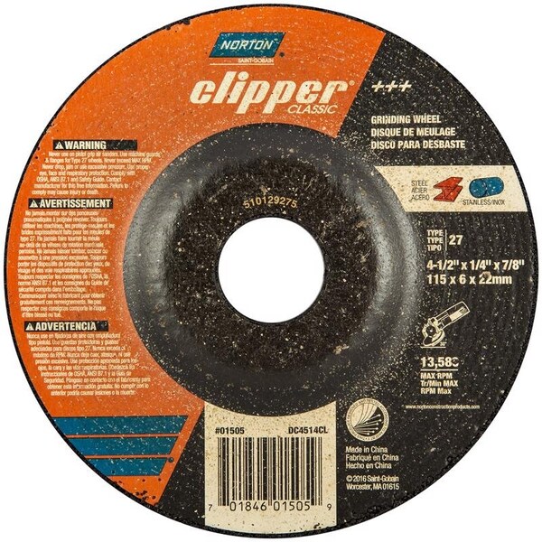 Norton Door Controls Norton Clipper 4-1/2 in. D X 7/8 in. Classic Grinding Wheel - 70184601505