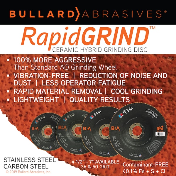 Bullard Abrasives RapidGRIND Grinding Discs, 4-1/2 x 7/8, PK5 - 5326