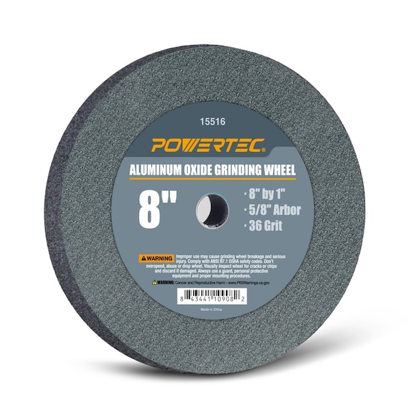 Powertec Aluminum Oxide Grinding Wheel, 8 in. x 1 in., 5/8 in. Arbor, 36 Grit - 15516