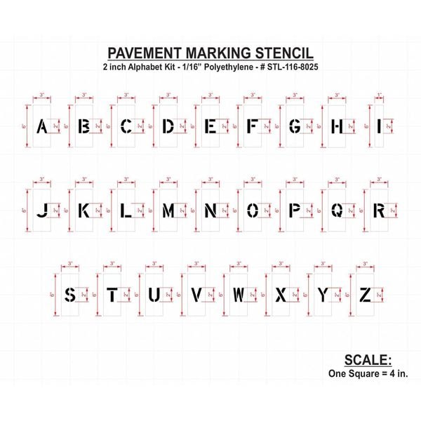 Rae Pavement Stencil, 2 in, Alphabet Kit, 1/16 - STL-116-8025