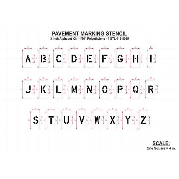 Rae Pavement Stencil, 3 in, Alphabet Kit, 1/16 - STL-116-8035