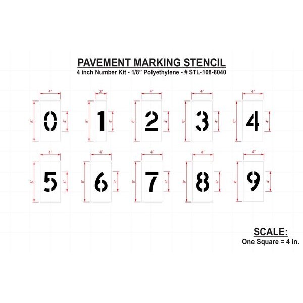Rae Pavement Stencil, 4 in, Number Kit, 1/8 - STL-108-8040