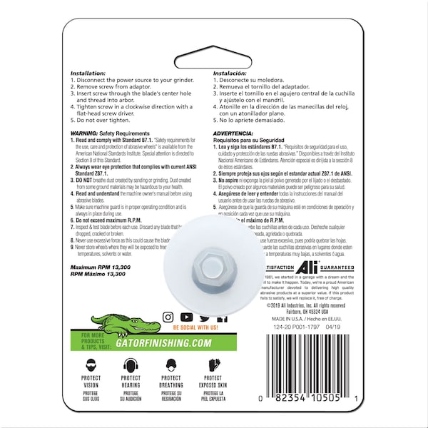 Gator Finishing 4.5 in. X 1/4 in. Grinding Wheel, Masonry - 9614