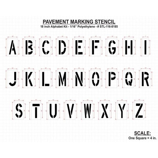 Rae Pavement Stencil, 18 in, Alphabet Kit, 1/16 - STL-116-8185