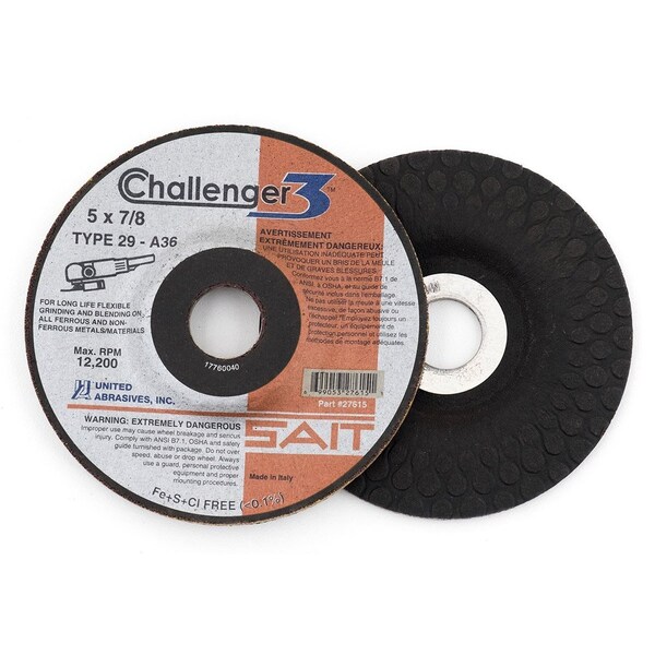United Abrasives/Sait United Abrasives - Sait Challenger III Grinding Wheel Type 29 4-1/2 " x 1/8 " x 7/8" 36 Grit - 27610