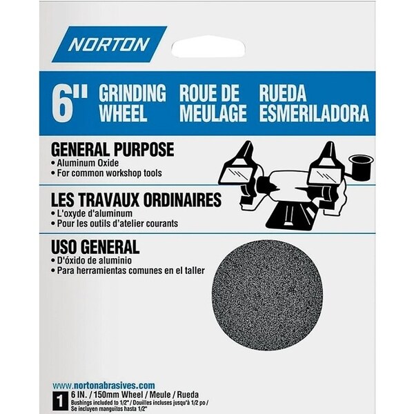 Norton Co 0 Grinding Wheel, 6 in Dia, 12 in Arbor, Coarse, Aluminum Oxide Abrasive - 7660788245
