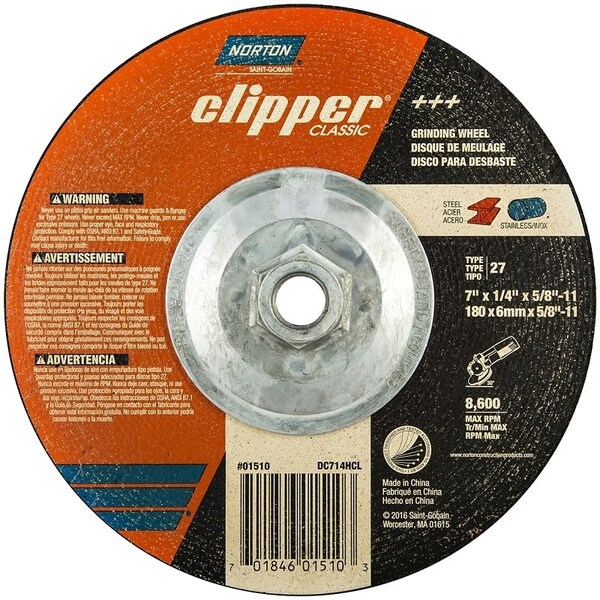 Norton Clipper Clipper Classic A AO Series Grinding Wheel, 7 in Dia, 14 in Thick, 5811 Arbor - 70184601510