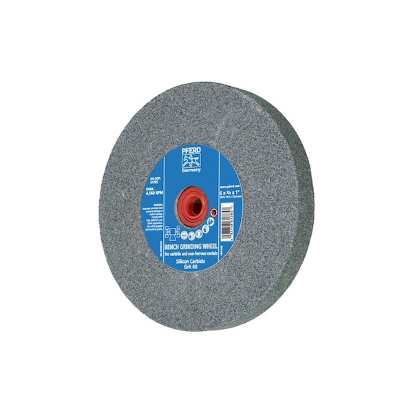 Pferd 61785 6in x 3/4in Vitrified Bench Wheel 1in A.H., Silicon Carbide, 60 Grit - 61785-PFERD