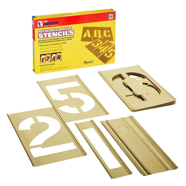 C.H. Hanson 5" Brass Interlocking Stencil Numbers, 15 Piece Set - 10015
