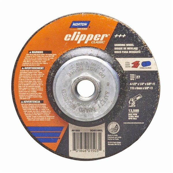 Norton Co 4.5 x 0.62-11 in. Clipper Classic Grinding Wheel - 2027311