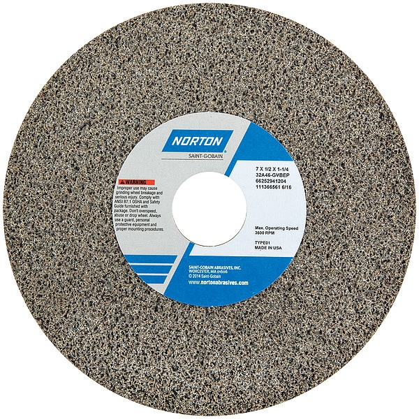 Norton Abrasives Grinding Wheel, T1, 7x1/2x1-1/4, AO, 46G, PK5 - 66252941204