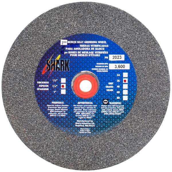 Shark Industries 7-in. x 3/4-in. x 1-in. Bench Seat Grinding Wheel 36 Grit, Aluminum Oxide - 2023