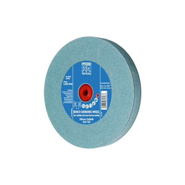 Pferd 61796 8in x 1in Vitrified Bench Wheel 1-1/4in A.H., Silicon Carbide, 120 Grit - 61796-PFERD