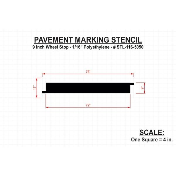 Rae Pavement Stencil, 9 in, Wheel Stop, 1/8 - STL-108-5050