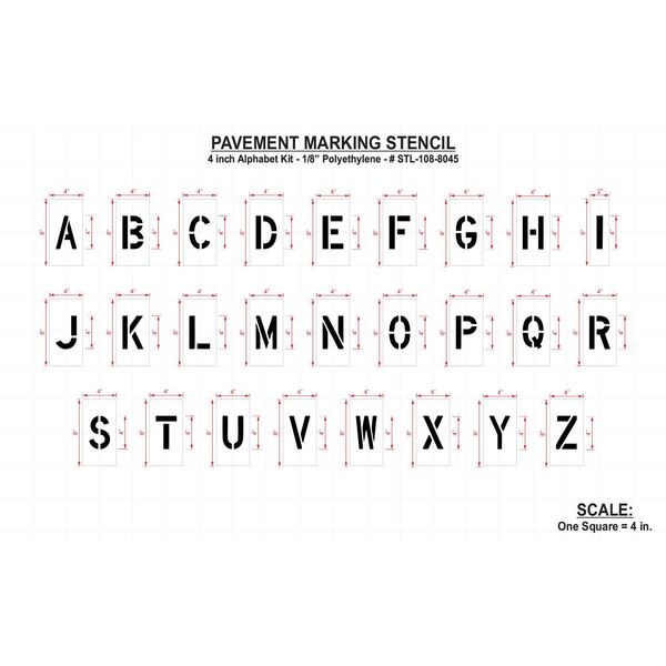 Rae Pavement Stencil, 4 in, Alphabet Kit, 1/8 - STL-108-8045