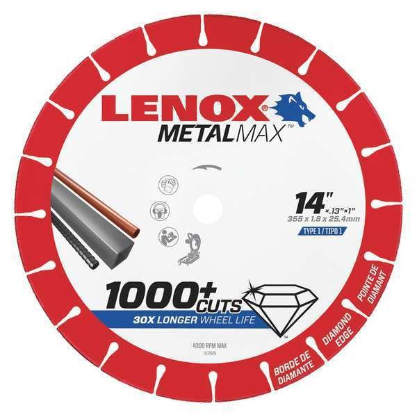Lenox 14" dia. 130" 1" arbor 4300RPM Chop Saw Circular Saw Blade - 1972929