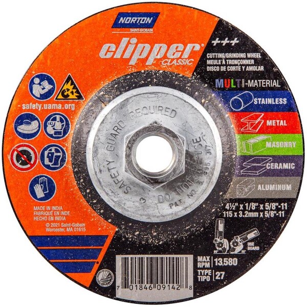 Norton Co 4.5 x 0.62 in. Classic Grinding Wheel - 2027300