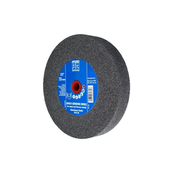 Pferd 61779 12in x 2in Vitrified Bench Wheel 1-1/2in A.H., Aluminum Oxide, 36 Grit - 61779-PFERD