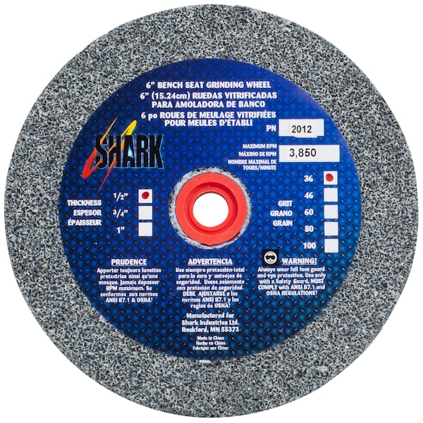 Shark Industries 6-in. x 1/2-in. x 1-in. Bench Seat Grinding Wheel 36 Grit, Aluminum Oxide - 2012