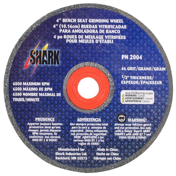 Shark Industries 4-in. x 1/2-in. x 1/2-in. Bench Seat Grinding Wheel 46 Grit - 2004