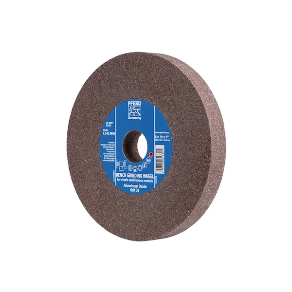 Pferd 14" x 2" Vitrified Bench Wheel - 1-1/2" A.H., Aluminum Oxide, 24 Grit - 61782